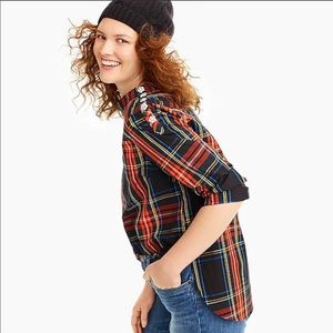 J.Crew shirt in Stewart Tartan w jeweled buttons